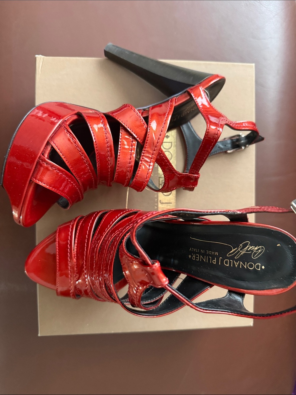 Donald J. Pliner Red Patent Strappy Platform High Heels